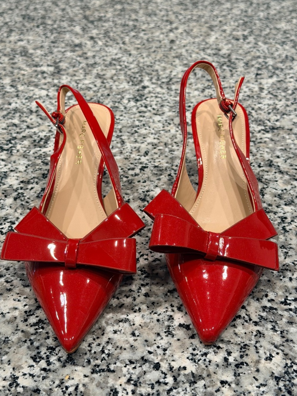 Marc Fisher Allon Red Patent Bow Slingback Heels 7.5